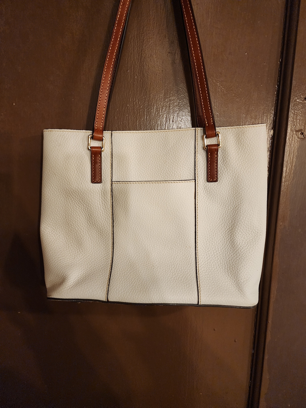 Dooney & Bourke Cream Leather Tote with Brown Handles